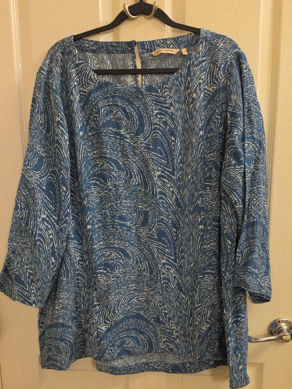 Soft Surroundings Oceo Blue Print Tunic Top 3/4 Sleeve - Size 2X